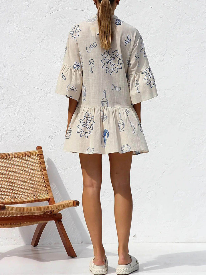 Eleanor | Mini Shirt Dress with Boho Print and V-Neck