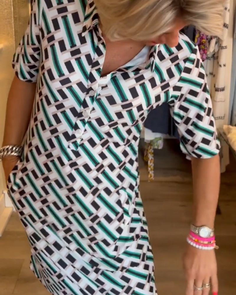 Martha | Midi Summer Dress with Geometric Print and V-Neck