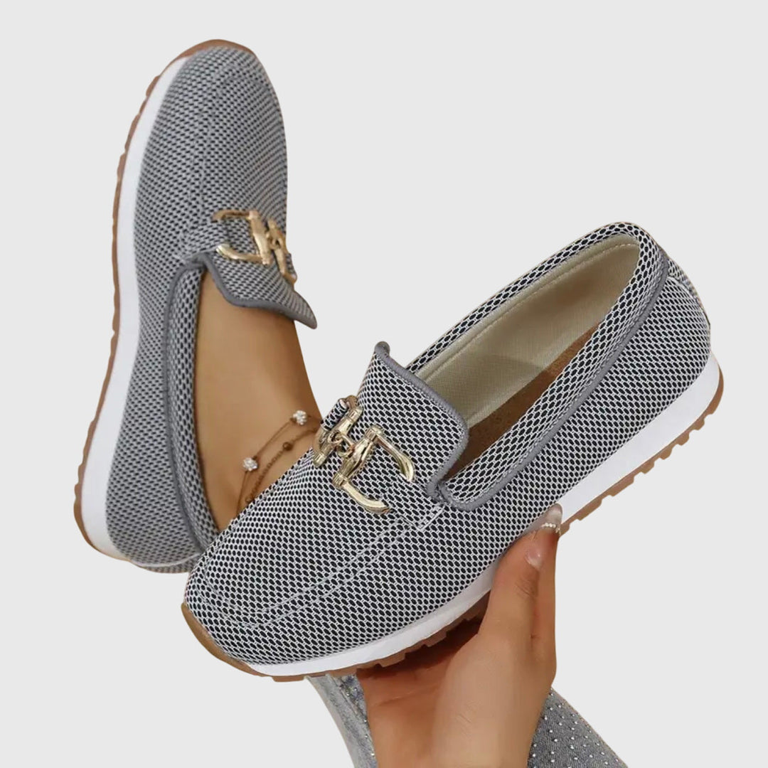 Women's Orthopedic Loafers with Gold Hardware and Textured Upper