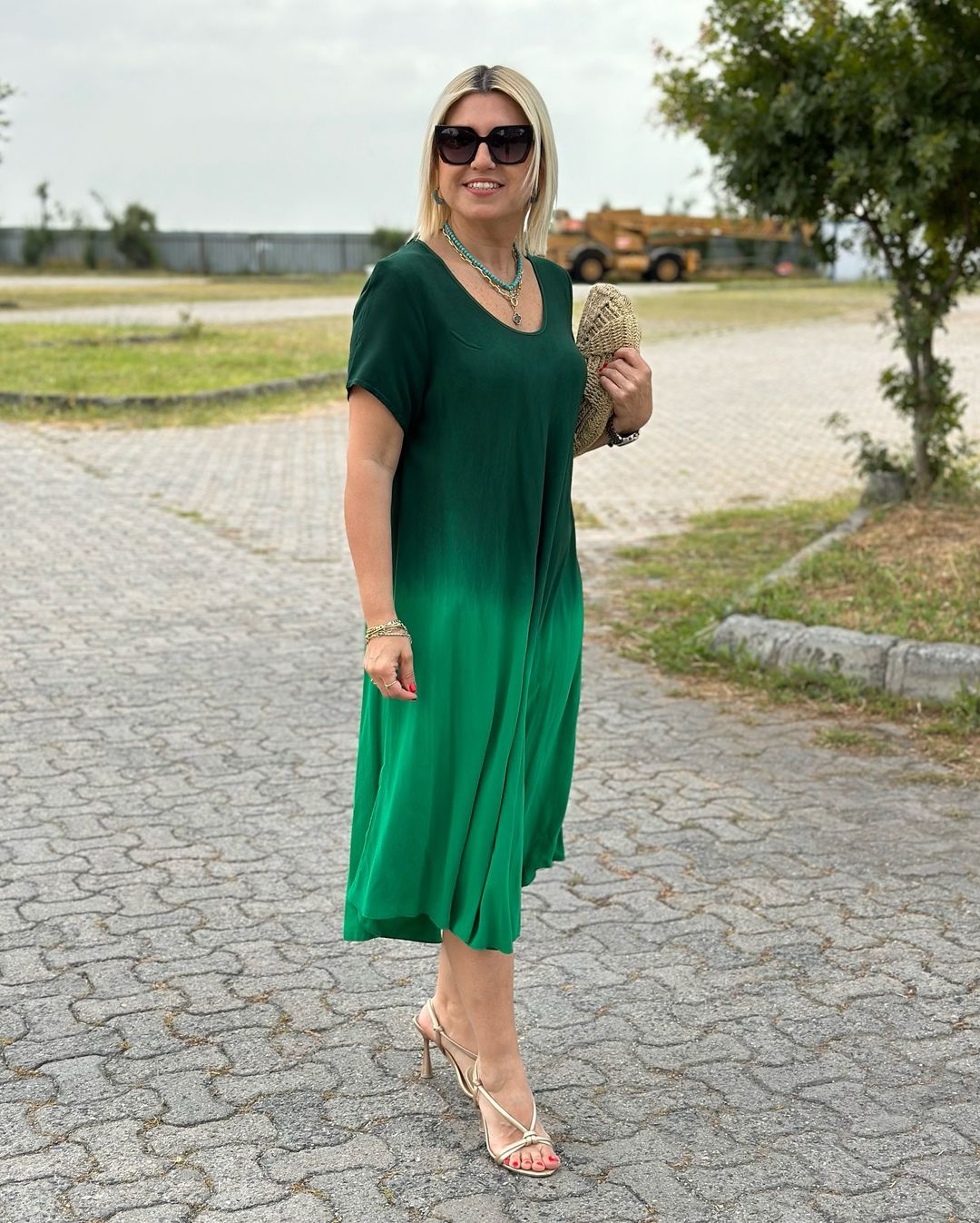 Sophie | Midi Summer Dress with Ombre Print and Round Neckline