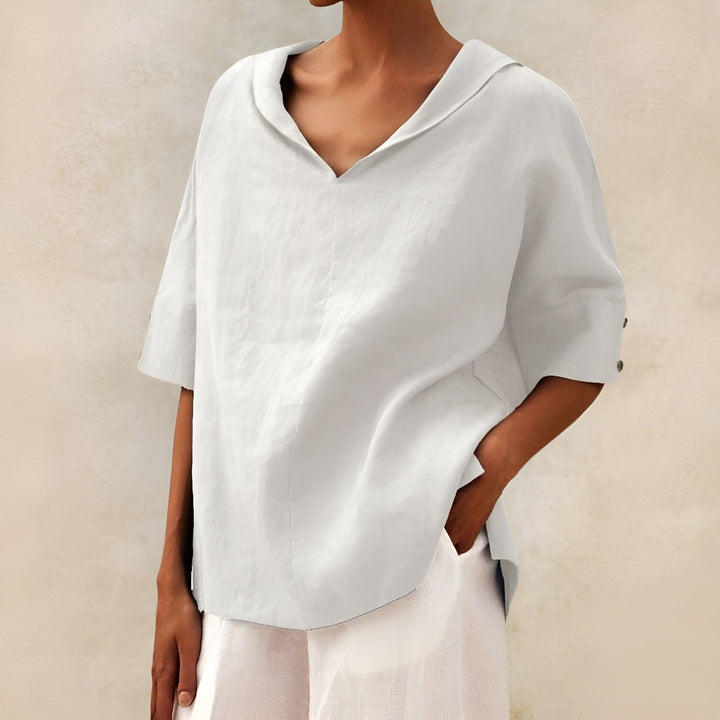 Women's V-Neck Blouse with Short Sleeve Relaxed Fit