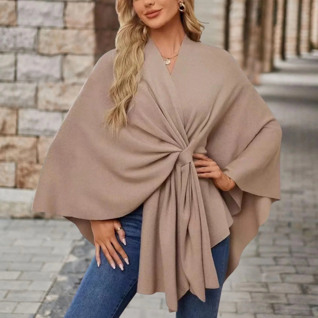 Women's Open Wrap Poncho with Front Knot Detail