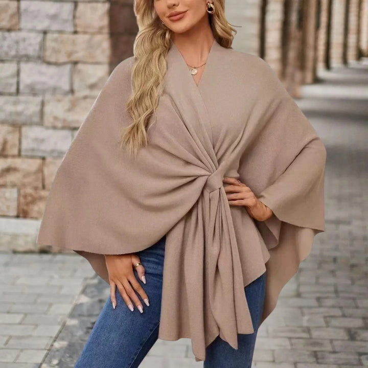 Women's Open Wrap Poncho with Front Knot Detail