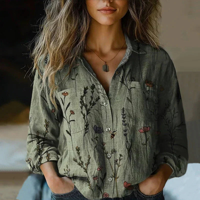 Nadia | Paisley Print Blouse with Shirt Collar and Button Front