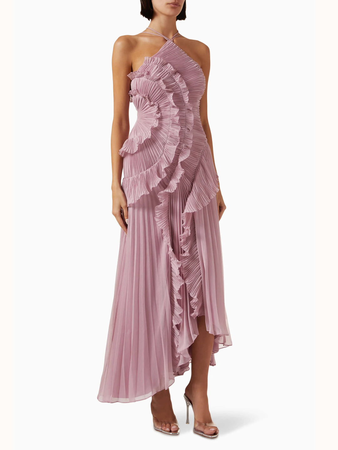 Avery | Maxi Wedding Guest Dress with Halter Neck and Pleated Skirt