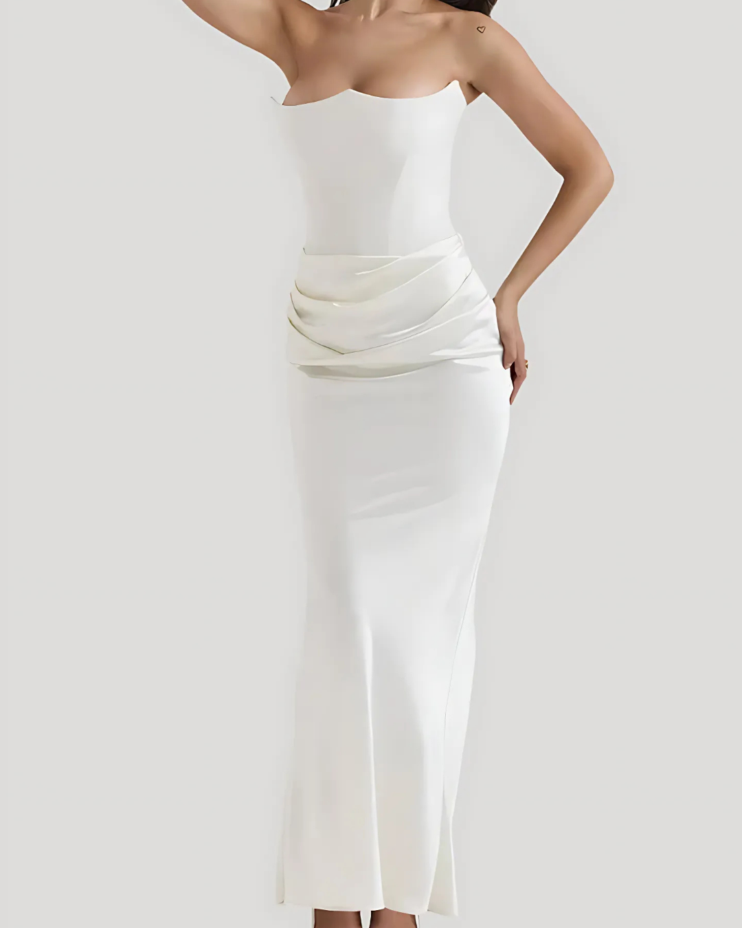 Women's Strapless Maxi Dress with Ruched Bodycon Design