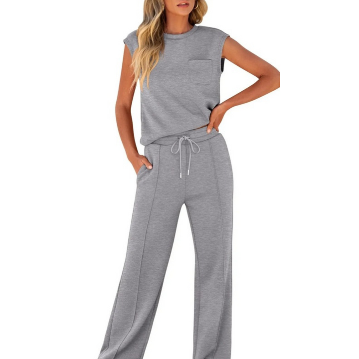 Cleo | Wide-Leg Trousers Set with Cap Sleeve Top and Drawstring Waist