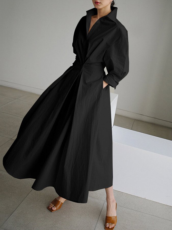 Amber | Maxi Shirt Dress with Collared Neck and Twist Waist