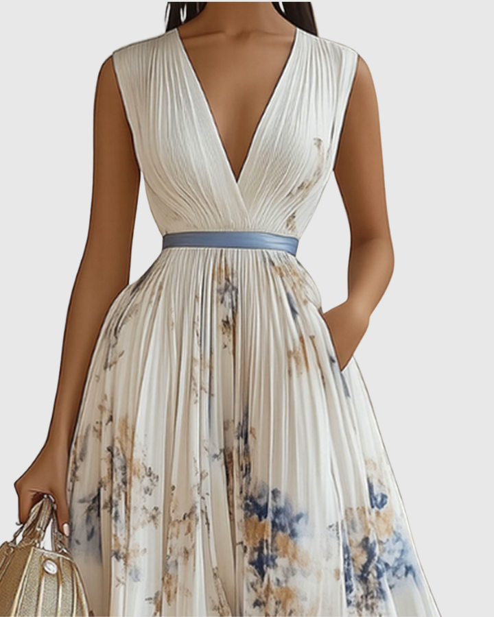 Rowena | Wedding Guest Maxi Dress Pleated V-Neck