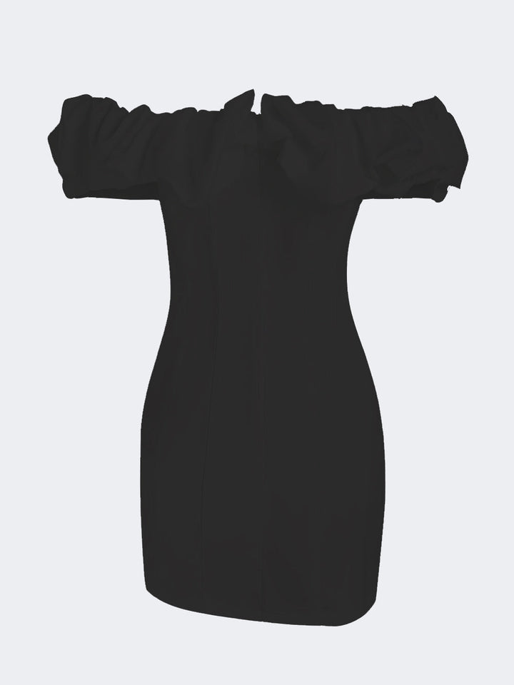 Una | Mini Wedding Guest Dress with Off Shoulder and Ruffle Bodice