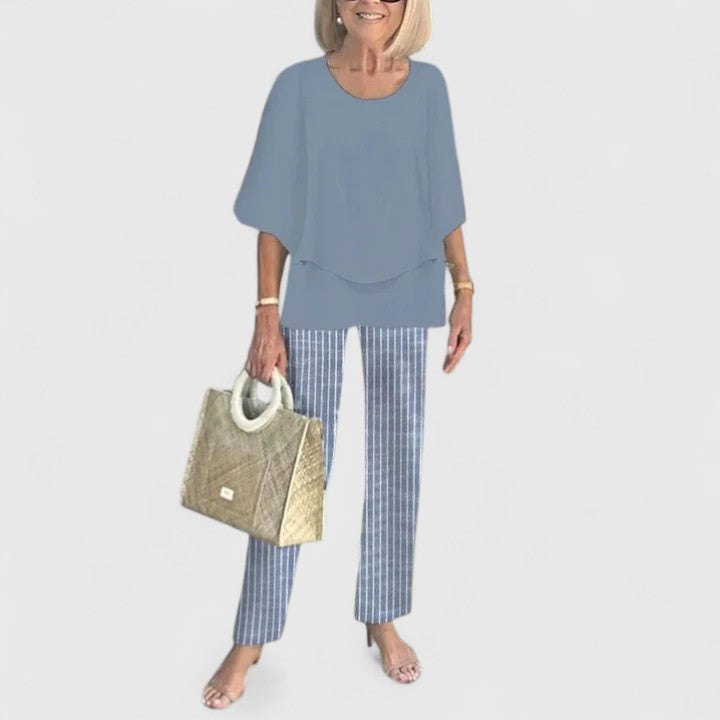 Marge | Matching Set with Floral Print Trousers and Layered Top