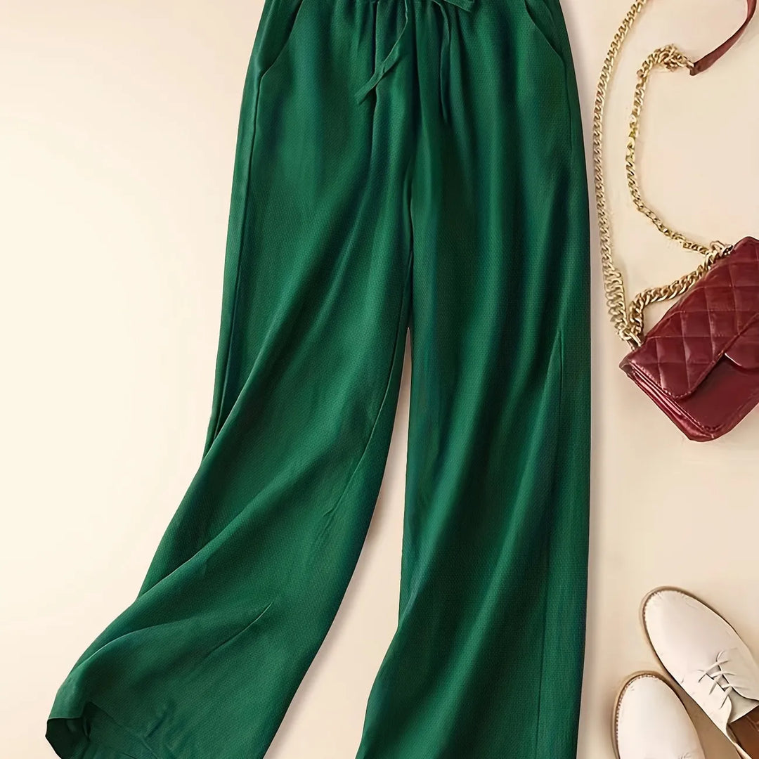 Tia | Wide-Leg Trousers with Drawstring Waist and Plain Finish