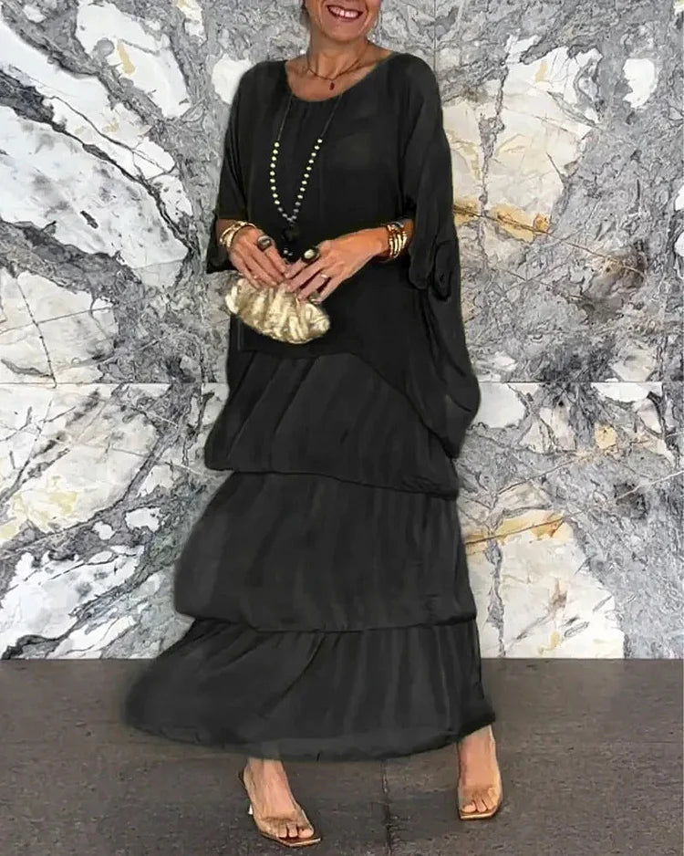 Natasha | Maxi Summer Dress with Tiered Skirt and Long Sleeves