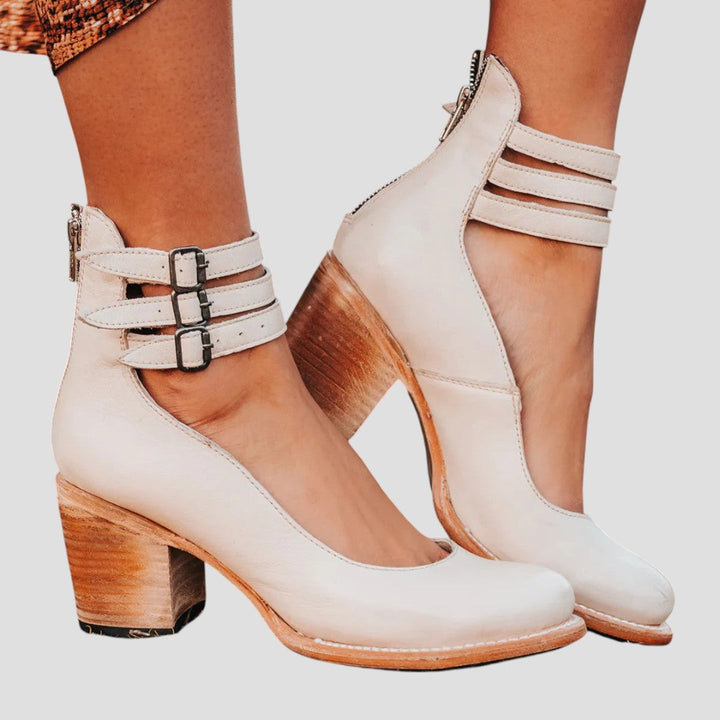 Women's Closed Toe Block Heel with Buckle Strap