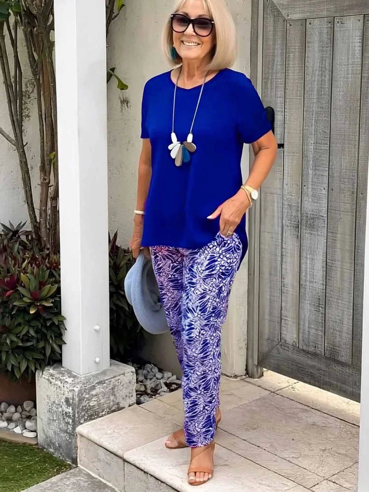 Vera | Matching Set with Abstract Print Trousers and Short Sleeve Top