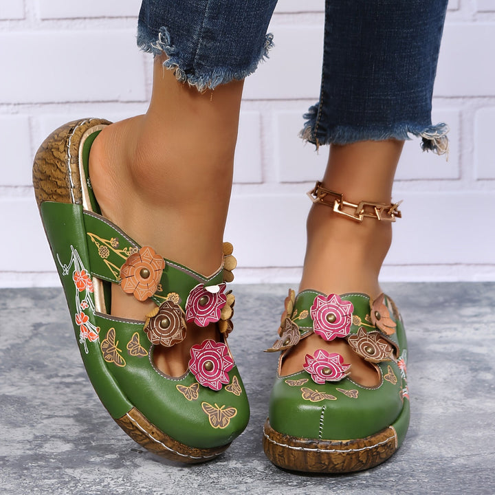 Women's Orthopedic Platform Clogs with Floral Embellishment