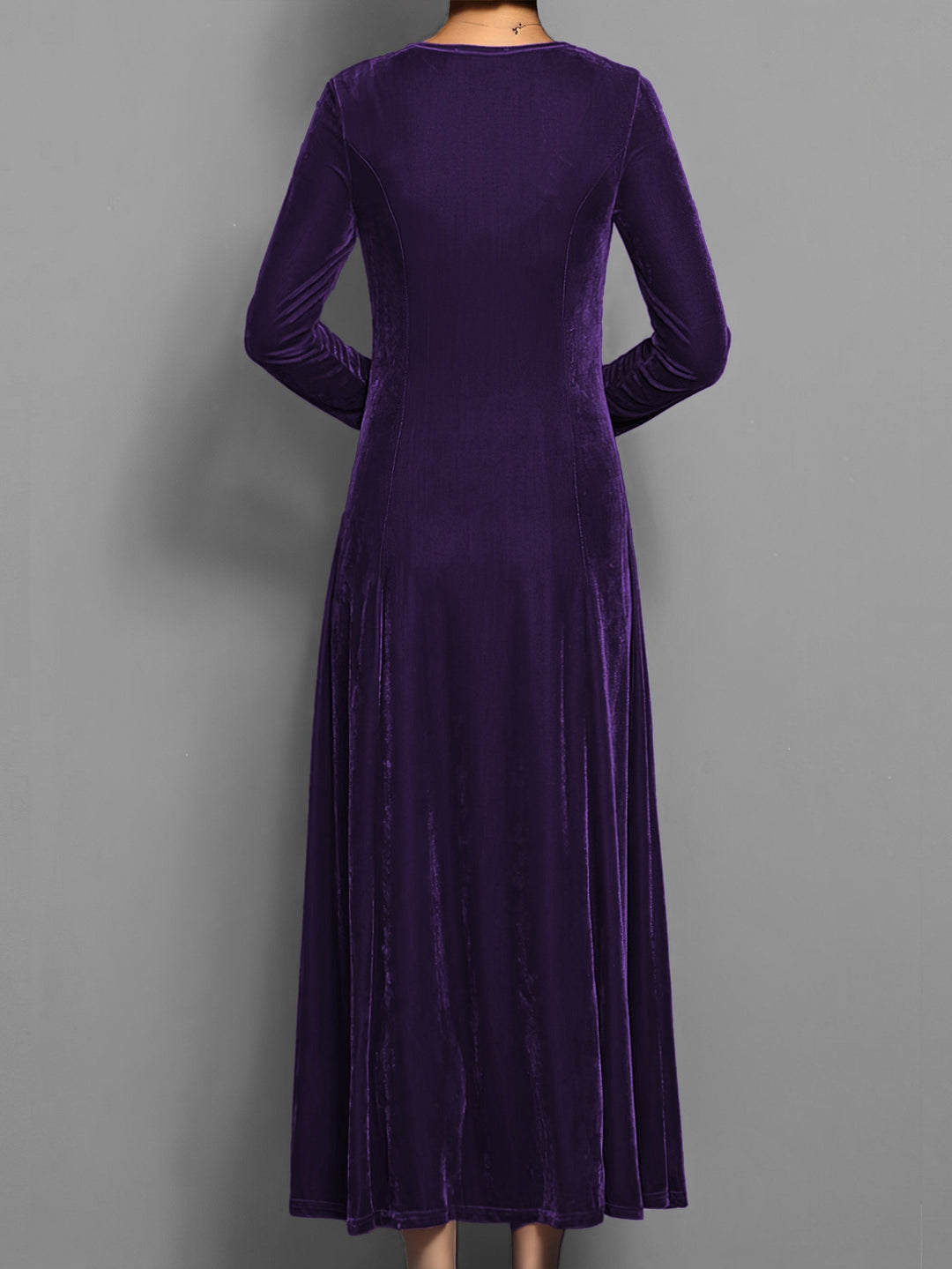 Women's A-Line Maxi Dress with Long Sleeve Flared Skirt