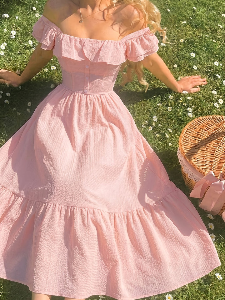 Karen | Midi Summer Dress with Square Neck and Ruffle Sleeves