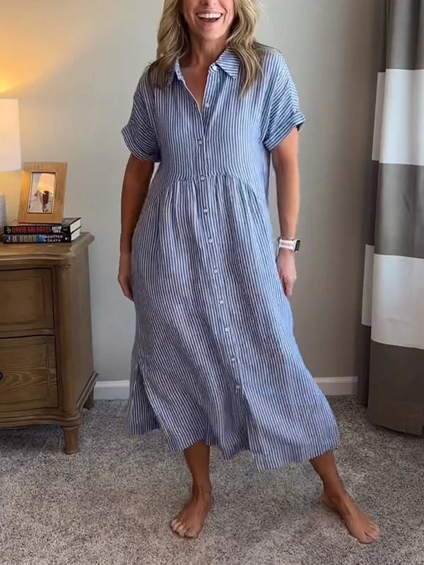 Wendy | Midi Shirt Dress with Vertical Stripes