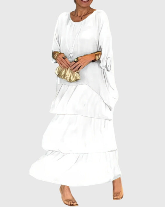 Susan | Two-Piece Set with Round Neck Top and Maxi Tiered Skirt