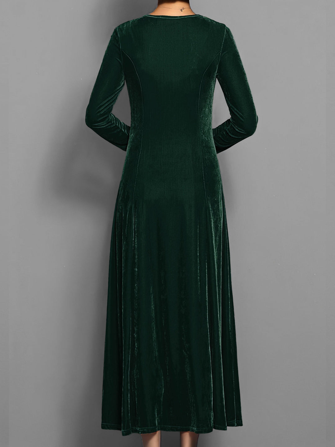 Women's A-Line Maxi Dress with Long Sleeve Flared Skirt