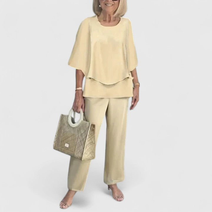 Women's Layered Top and Printed Pants Set