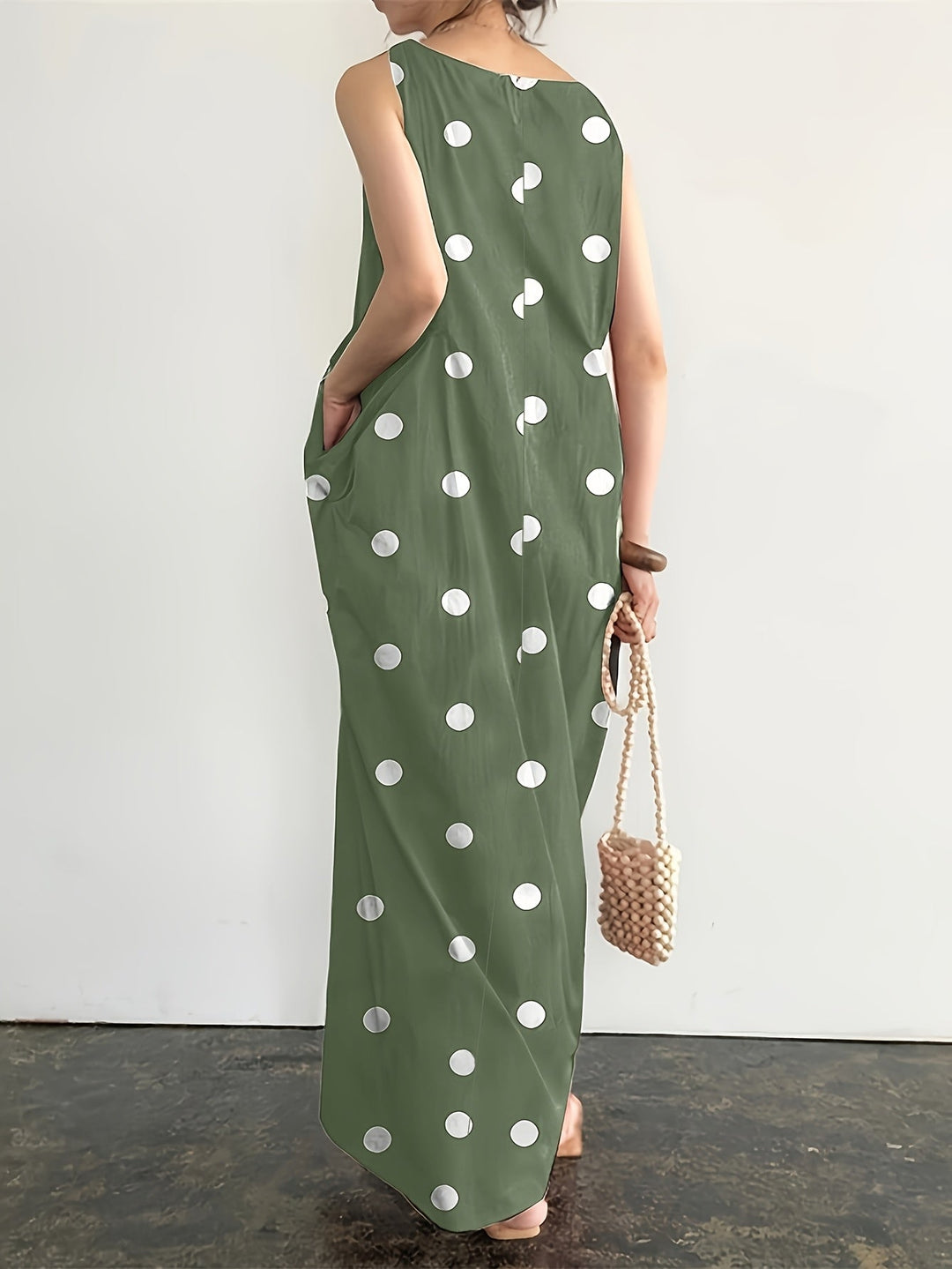 Harriet | Maxi Polka Dot Dress with Sleeveless Cut and Front Pockets