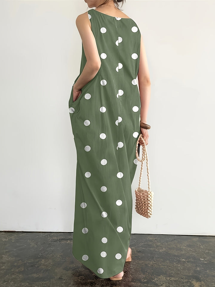 Harriet | Maxi Polka Dot Dress with Sleeveless Cut and Front Pockets