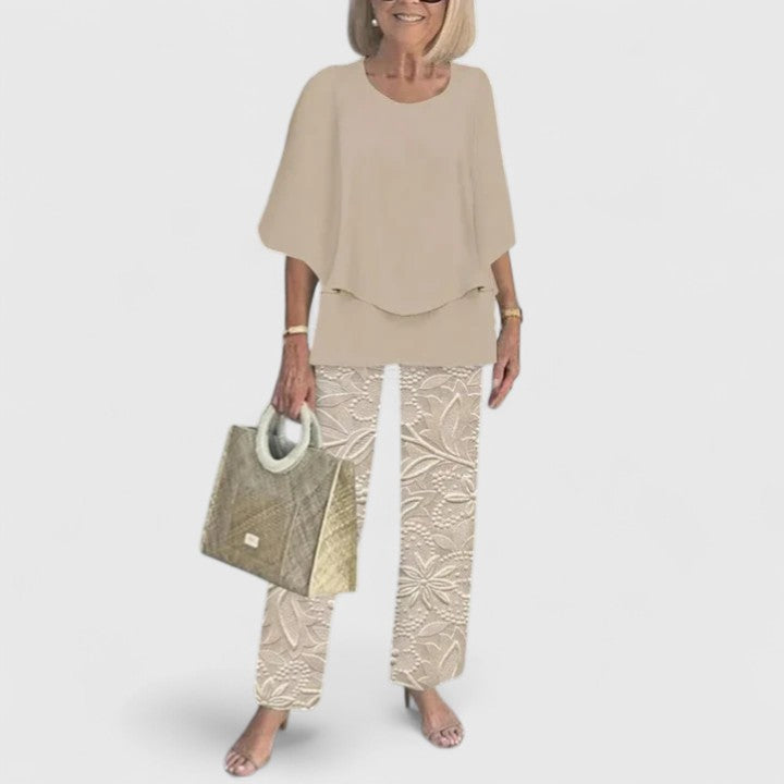 Women's Layered Top and Printed Pants Set