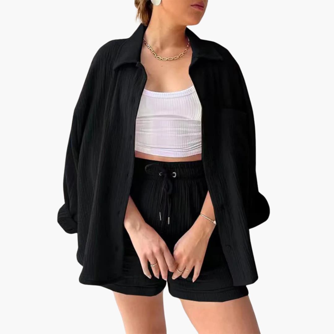 Zara | Crinkle Two-Piece Set with Oversized Shirt and Pull-On Shorts