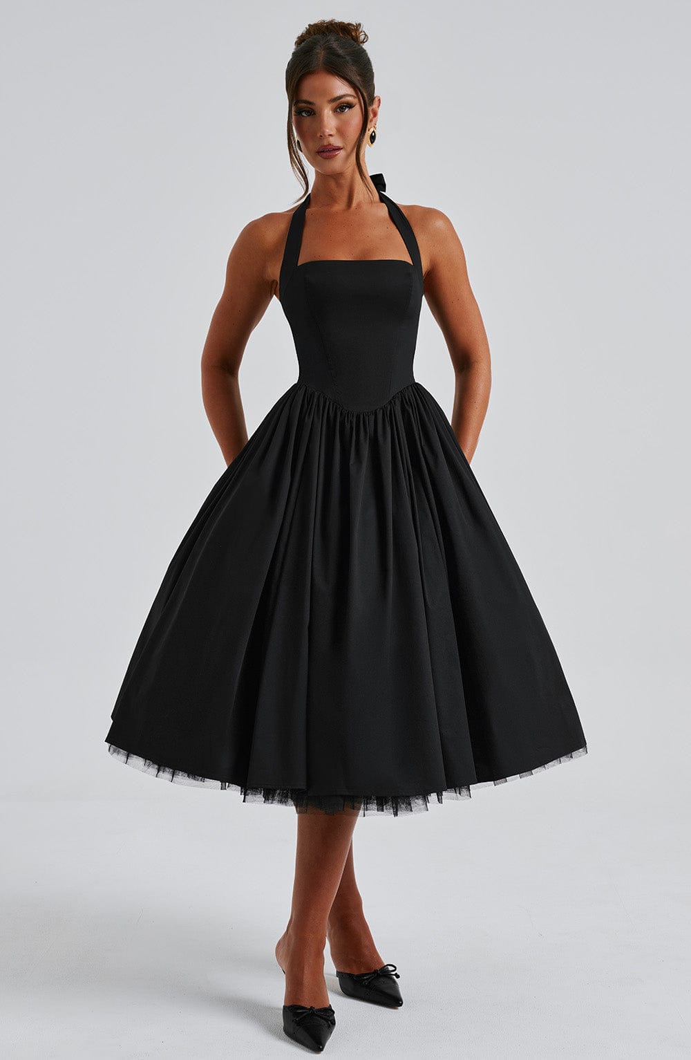 Ariana | Midi Halter Neck Dress with Corset Bodice