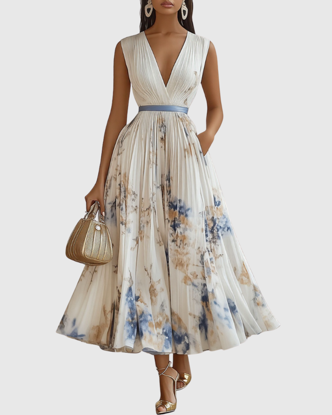 Ella | Maxi Wedding Guest Dress with Floral Print and Pleated Skirt