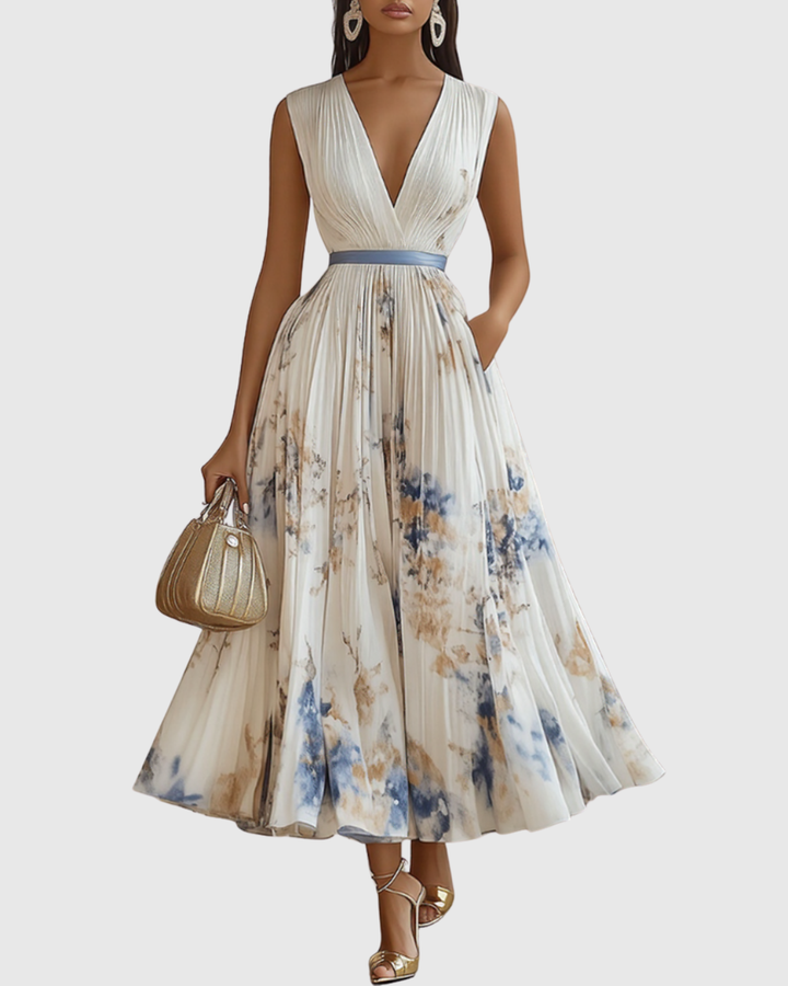 Ella | Maxi Wedding Guest Dress with Floral Print and Pleated Skirt