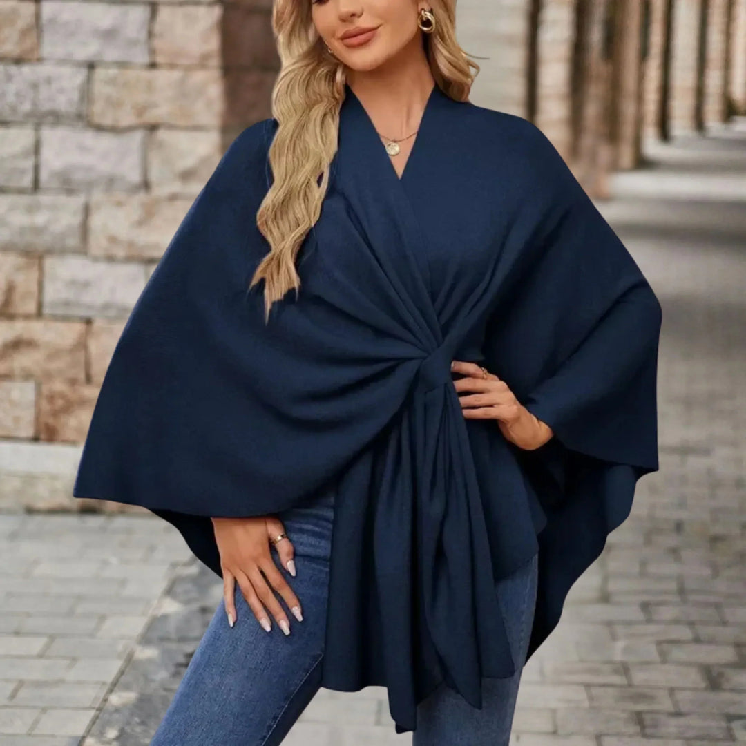 Women's Open Wrap Poncho with Front Knot Detail