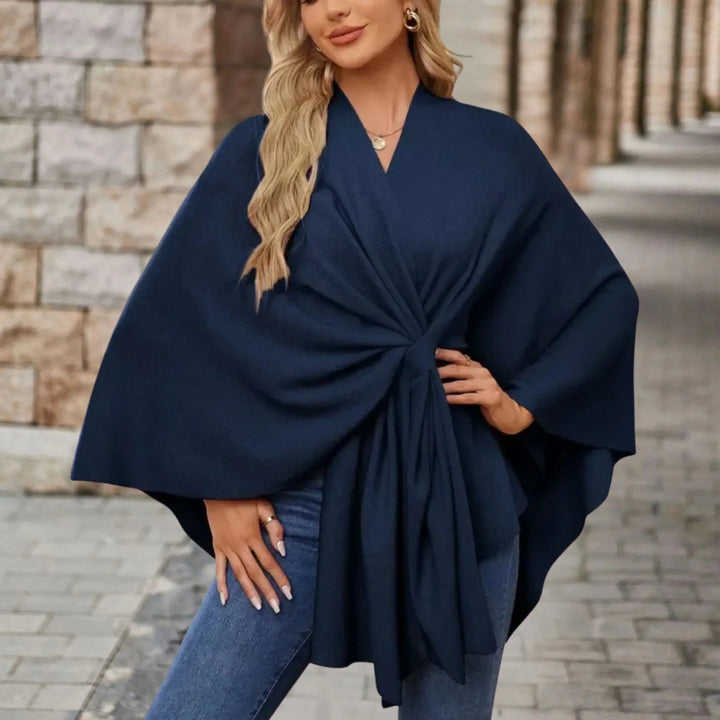 Women's Open Wrap Poncho with Front Knot Detail