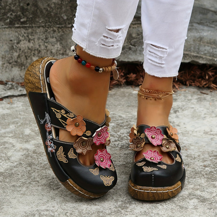 Women's Orthopedic Platform Clogs with Floral Embellishment