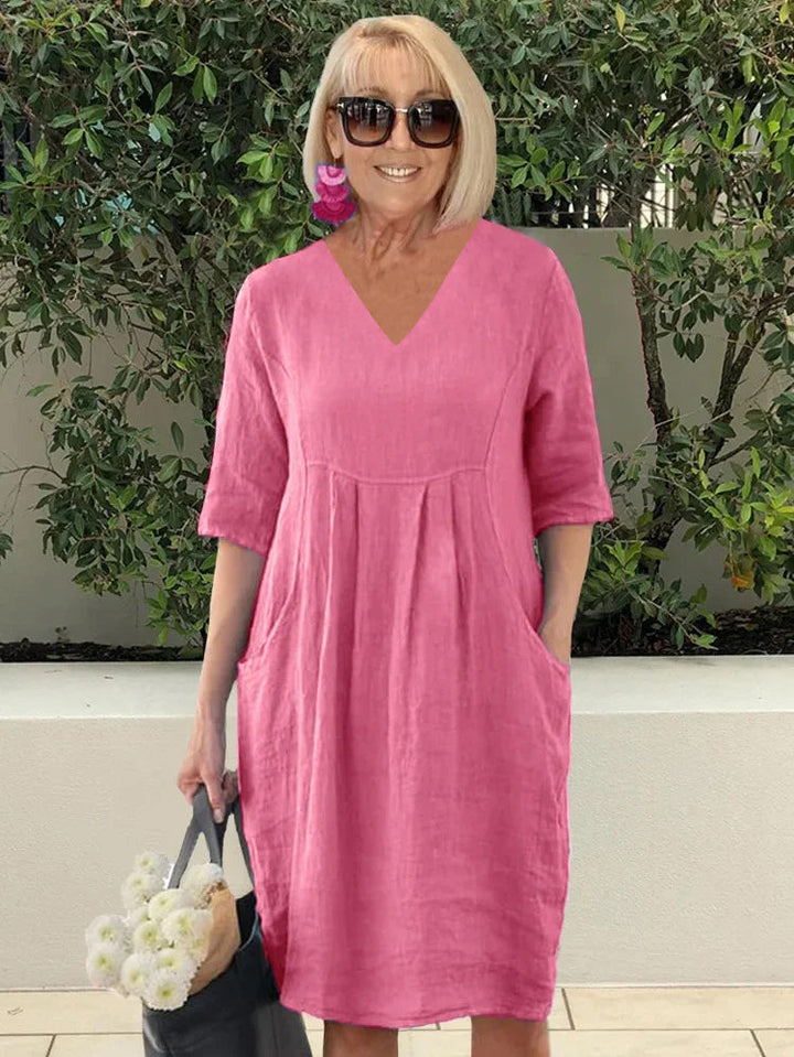 Sarah | Midi Summer Dress with V-Neck and Pockets