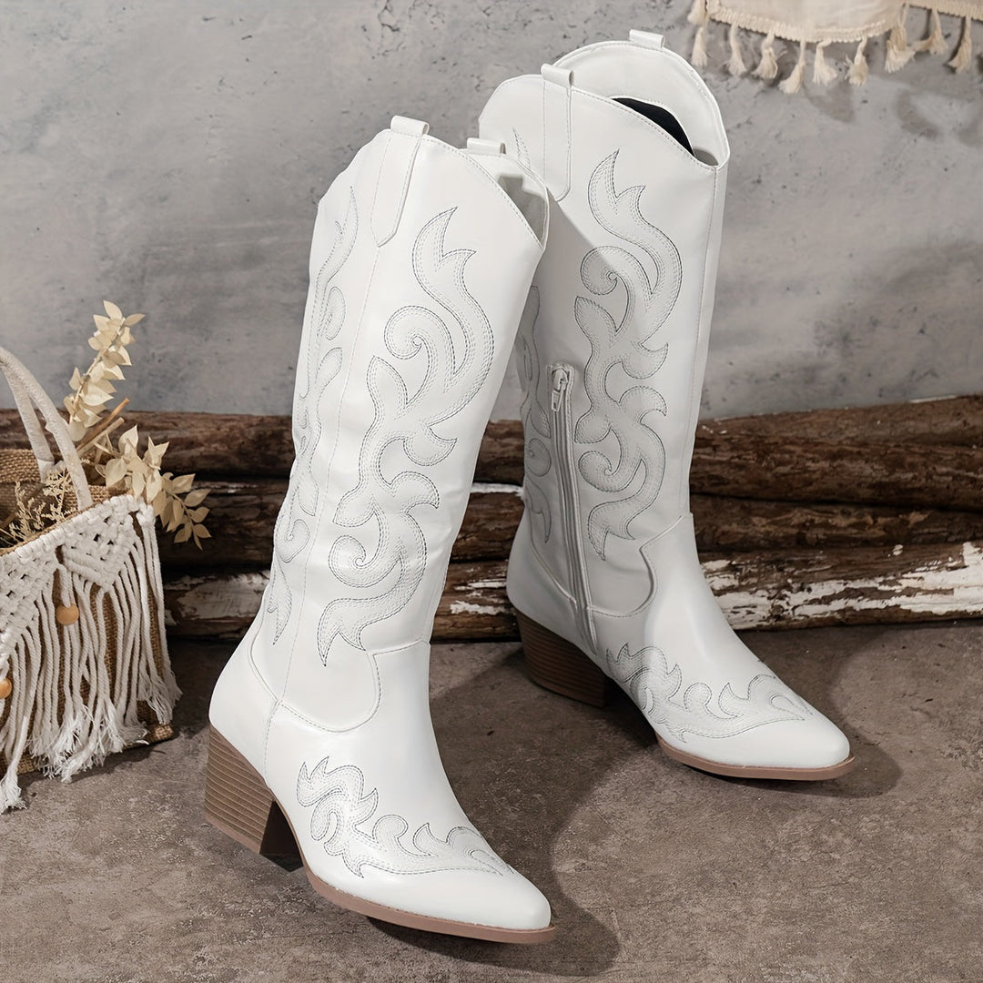 Women's Knee-High Cowboy Boots with Block Heel
