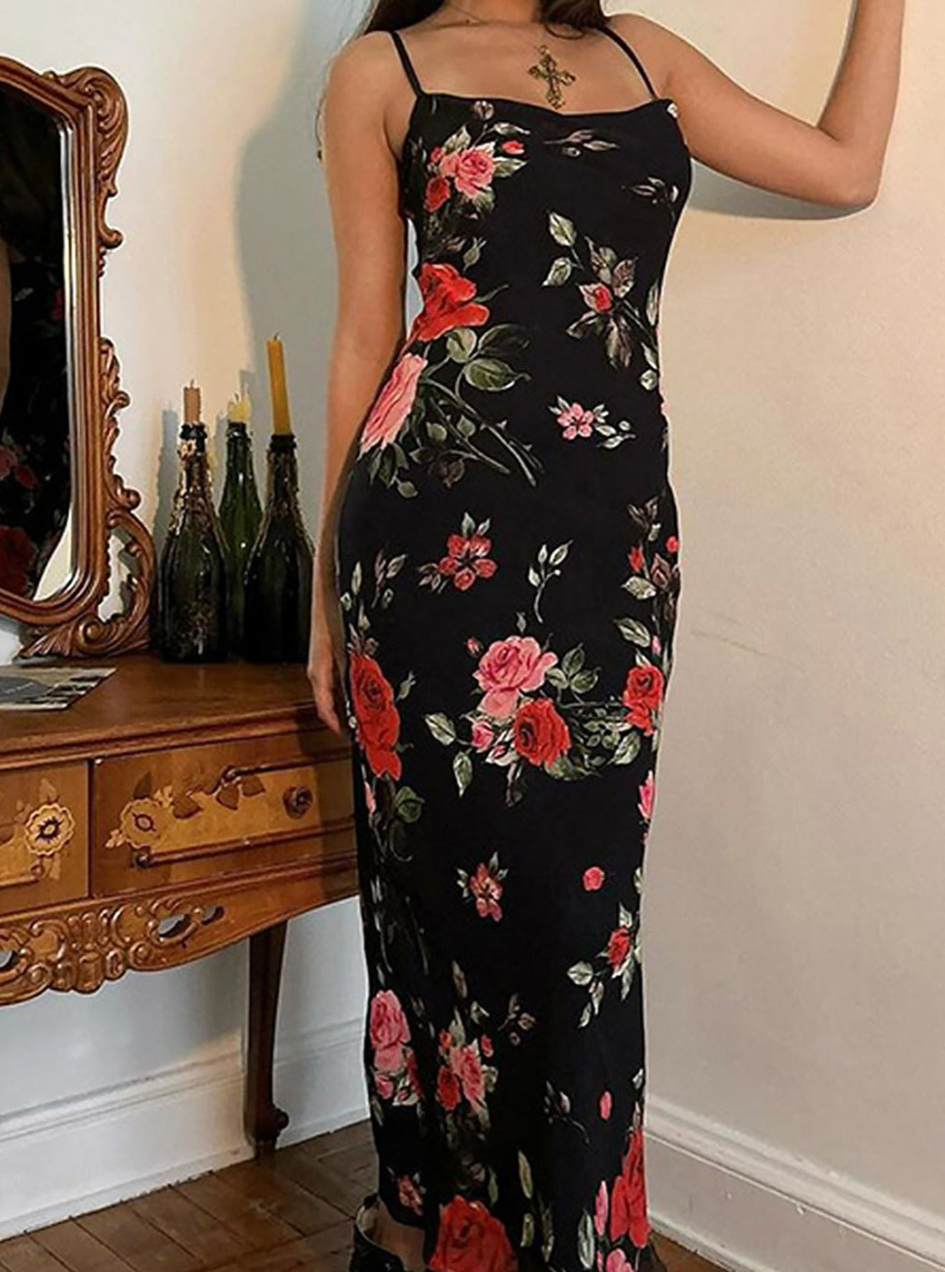 Marigold | Floral Summer Maxi Dress Spaghetti Strap
