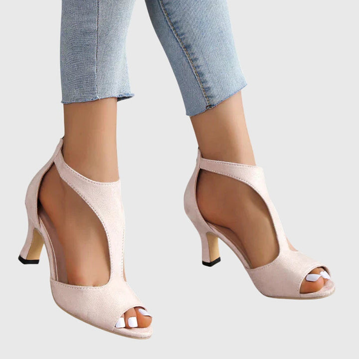Women's Open Toe Heels with Cut Out Side Detail