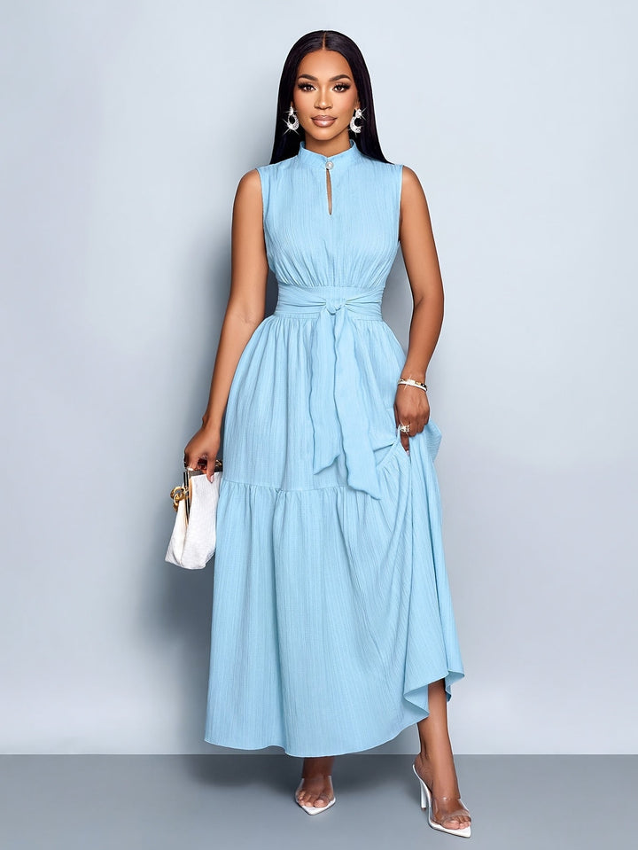 Tina | Maxi Summer Dress with Mock Neck and Belted Waist