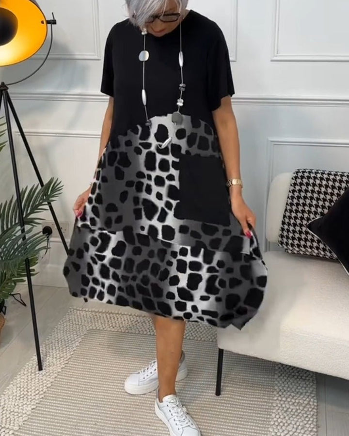 Xena | Midi Summer Dress with Abstract Print and Round Neck