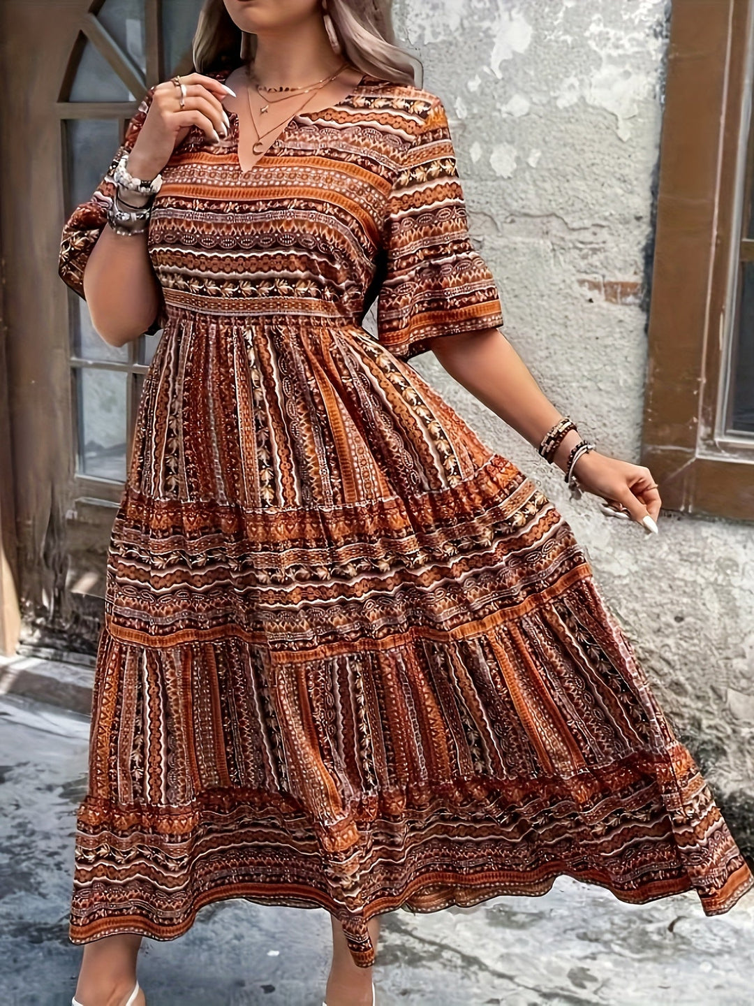 Rebecca | Maxi Summer Dress with Boho Print and Smocked Waist