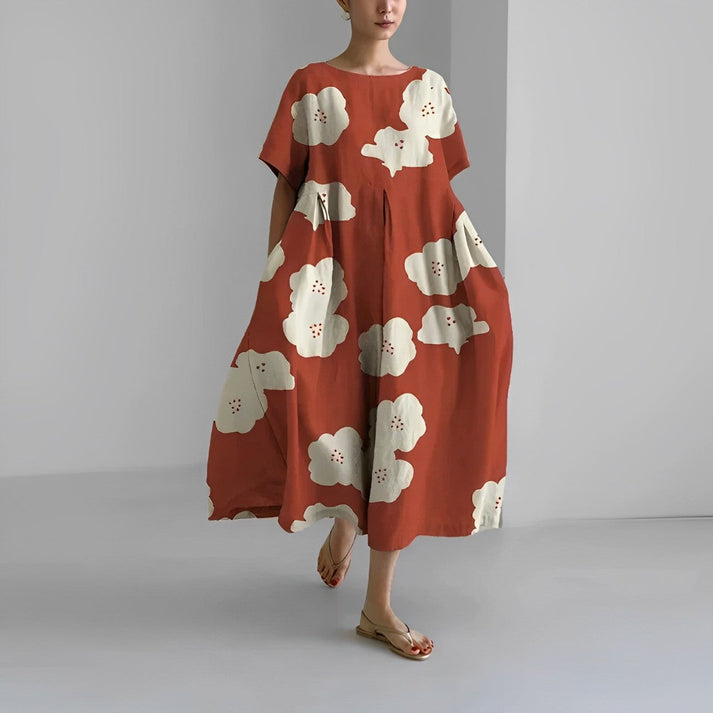Jacklyn | Midi Summer Dress with Floral Print and Round Neck