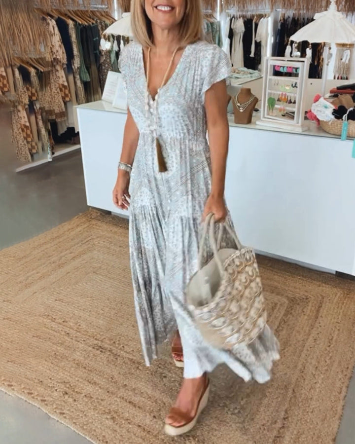 Melissa | Maxi Holiday Dress with Boho Print and V-Neck