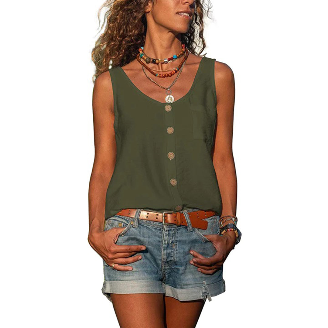 Women's Sleeveless Tank Top with Button-Up Front