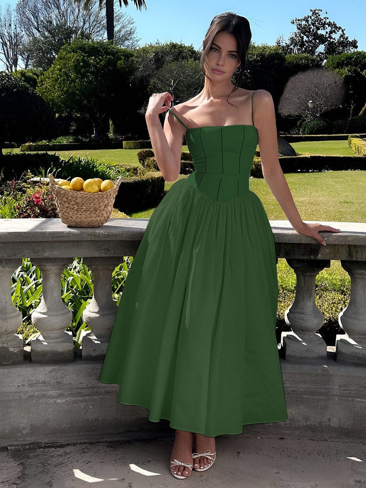 Women's Strappy Midi Dress with Corset and A Line Skirt