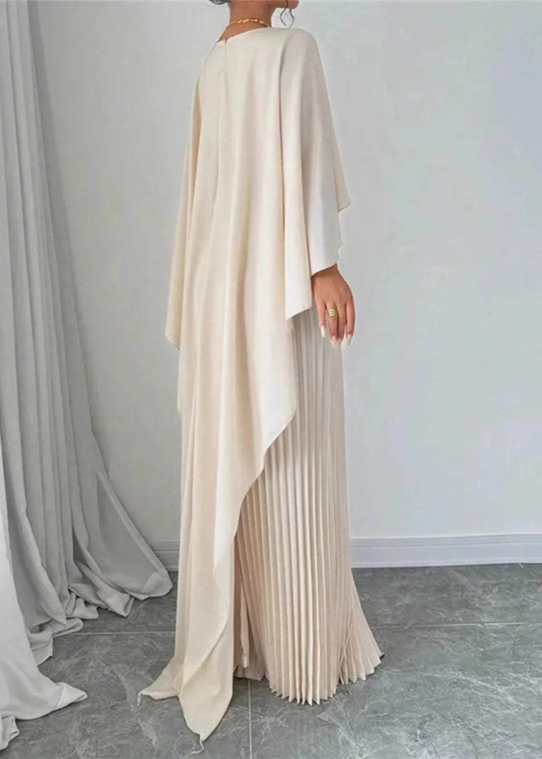 Women's Cape Style Pleated Maxi Dress