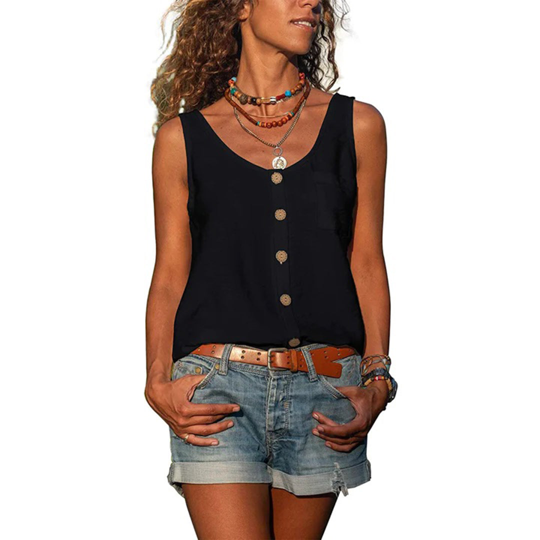 Women's Sleeveless Tank Top with Button-Up Front