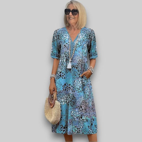 Vera | Midi Summer Dress with Boho Print and V-Neck